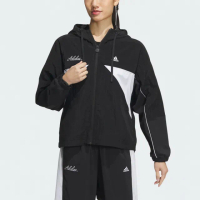 【adidas 愛迪達】RCO WV JKT2 女 連帽 外套 風衣 亞洲版 運動 訓練 寬鬆 輕便 黑白(IP0753)