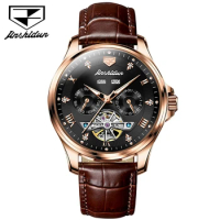 JSDUN 8926 Business Mechanical Watch Gift Genuine Leather Watchband Round-dial
