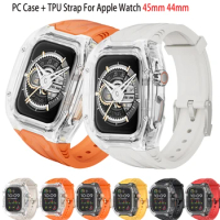 Modification Kit Transparent Protective Case+TPU Strap For Apple Watch 9 band for iWatch Series 9 8 7 6 5 45mm 44mm Bracelet