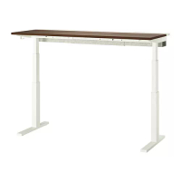 MITTZON 升降式工作桌, 電動 實木貼皮, 胡桃木/白色
