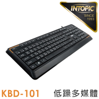 【INTOPIC】低噪多媒體有線鍵盤-KBD-101(薄型、靜音、防潑濺導水孔)