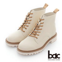 【bac】撞色綁帶馬丁風格短靴-米白