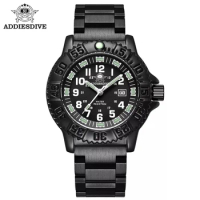 Addies Dive Men's Outdoor Sports Watch Black Stainless Steel Watch Green Luminous 50m Waterproof Japan Miyota2115 Quartz Watch