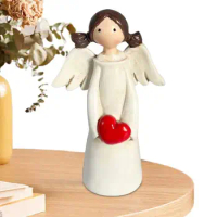 Angel Garden Ornaments Resin Angel Collectible Statue Hand Craved Angels Figurines Holding A Heart For Dining Coffee Table