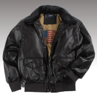 Men's Winter Air Force Flight Jacket Fur Collar Retro Leather Jacket Male Outdoor Bomber Winderbreaker Motorcycle Outwear Coats
