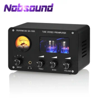 Nobsound HiFi Vacuum Tube Preamp Stereo 4-Way Audio Switcher Desktop Headphone Amplifier w/VU Meter Treble&amp;Bass Control
