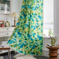 窗簾波西米亞風格綠色扎染迷彩印花窗簾成品廚房簾飄窗