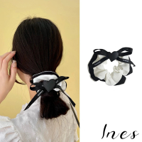 【INES】韓國設計法式雪紡撞色滾邊愛心蝴蝶結大腸髮圈(2色任選)