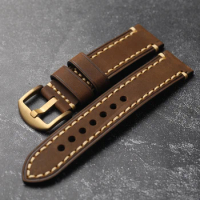 Vintage Crazy Horse Leather Watch Bracelet 20mm 21mm 22mm 23mm 24mm 26mm Brown Black Soft Brass Buckle Leather Watch Strap