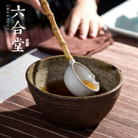六合堂干泡碗分茶勺日式手工粗陶竹柄分茶器景德鎮陶瓷舀水勺子