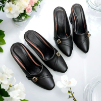 Giày Sục Cao Gót Nữ , Thiết Kế Mac Nhỏ Dây Đai Ngang Đế Cao 3p ,5p ,7p Mũi Nhọn , Vuông DéP Shoes  