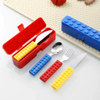 3pcs DIY blok bangunan berwarna-warni Spliced forks sudu pinggan mangkuk pelajar kanak-kanak Salad p