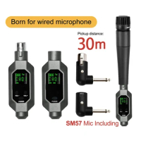 UHF Wireless Microphone Converter XLR Transmitter and Receiver System with 1 Wired Dynamic Microphone