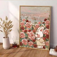 卡通玫瑰可愛兔兔鉆石畫滿鉆2023新款手工粘貼畫簡約現代5diy小件
