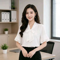 Celestia Label | Blouse Wanita Tangan Balon Model Pita Elegan Atasan Kerja Formal Casual L Putih