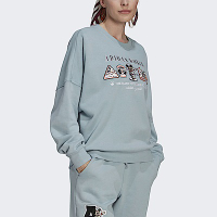 Adidas Disney Sweater [HL9057] 女 長袖上衣 休閒 迪士尼 太空 毛巾布 落肩 寬鬆 灰