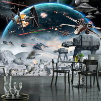 3D立體科技感墻紙星球大戰宇宙飛船太空艙壁紙體驗館科幻定制壁畫