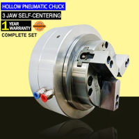 5 inch Hollow Pneumatic Lathe Chuck, 3 Jaw, Front Type, Four-Axis Chuck,Rotatable Machine Tool, Lathe Fixture