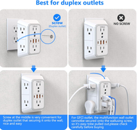 Outlet Extender Surge Protector - 6 Outlet Splitter พร้อมพอร์ต USB 4พอร์ต (2 USB C)ปลั๊กหลายตัว Expa