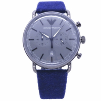 ARMANI 雙面時尚之神降臨優質品味皮革腕錶-藍灰色-AR11144