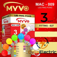 Lampu Hias Myvo 3w / Bohlam Led Warna Bulb / Led Pingpong Biru Hijau Kuning Merah Kuning Putih