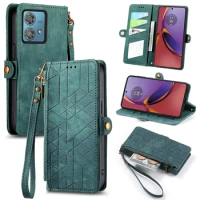 Zipper Wallet Card Flip Leather Case For Motorola Moto Edge 40 NEO X40 Pro G14 G54 G84 G23 G53 G73 G30 Phone Cover Coque Etui