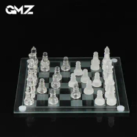 Acrylic Chess Board Anti-broken Craft Crystal Glass Luxury Chess Set Elegant Glass Chess Pieces Board Game Family Chess Game Set