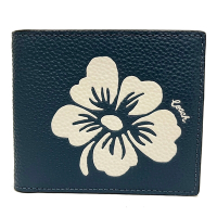 COACH 男款花卉6卡證件卡片短夾(藍/米白)