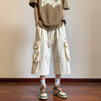 (COD) Men's Workwear Cropped Pants, Summer Thin Loose Casual Over-the-Knee 7/8 Shorts, Trendy Brand 