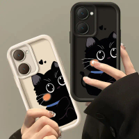 Sarung Telefon, Silikon, Reka Bentuk Kucing Hitam Comel dan Malu, Sesuai untuk vivo Y03, vivo Y18 4G