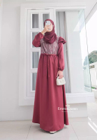 EmmaQueen Emmaqueen - Dress Tresia Series 2 Rosewood Gamis Elegan Kondangan Kombinasi Brokat Mutiara