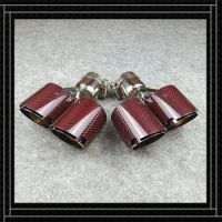 One Pair Y Model Red And Black Dual Exhaust Pipe Car Universal Carbon Fiber+Stainless Steel For Akrapovic Muffler Tip Tailpipe
