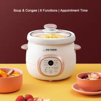 1.5L Ceramics Slow Cooker Water Stew Pot 160W Smart Reservation+Timing Electric Slow Cooker Automatic Insulation Anti-dry