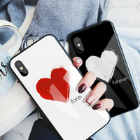 買一送一 愛心iPhoneX手機殼網紅款蘋果7plus玻璃殼6s全包軟邊防摔8情侶潮   居家物語