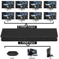 4K 1x8 HDMI Splitter 1 To 8 Audio Video Converter Multi Screen Display for PS3 PS4 DVD Camera Laptop PC To TV Monitor Projector