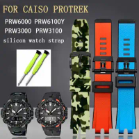 For CASIO PROTREK PRW-6000/6100/3000 /3100 PRG-300 Silicone Rubber Watchband Strap Waterproof Mountaineering Men's Bracelet 24mm