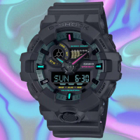 【CASIO 卡西歐】G-SHOCK 螢光色彩 虛擬世界雙顯腕錶 禮物推薦 畢業禮物(GA-700MF-1A)