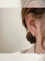 925銀針新款耳環耳圈女氣質簡約百搭款珍珠纏繞耳環小