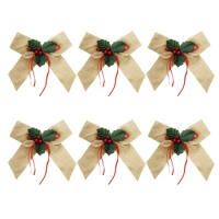 6Pcs Christmas Bowknot 6pcs/set Red Berry Bowknots Decor Accessories Gift for Xmas Tree Holiday Party Background Decoration