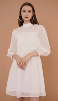 Dress Wanita D80 Smocked Babydoll Chiffon Dress S WHITE
