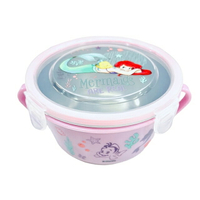 小禮堂 迪士尼 小美人魚 兒童不鏽鋼雙耳餐碗附蓋 450ml (粉趴姿款)