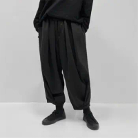 Men's Black Casual Samurai Pants 2021 New Japanese Popular Style Solid Color Large Design Trend Loose Wide Leg Pants