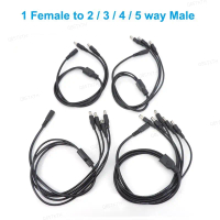 3 5 way Male 70cm 5A Plug Splitter Adapter for CCTV Camera LED Strip DC Power Jack 5.5x2.1mm DC Powe