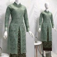 Satu Setel Kebaya Jumbo Tunik Brokat Busui Kerah Baju Kondangan Panjang Setelan Batik Wanita