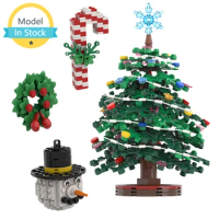 MOC DIY Decoration Holiday Cane Building Block Model Atmosphere Wreath Tree Christmas Grandpa Bricks Puzzle Children's Toy Gift