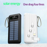 Solar Power Bank 80000Ah Large Capacity Portable Charging Power Supply 10W Fast Charging Type-c+ Four Detachable Charging Cables