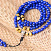 Tibetan Designer Mala Genuine Lapis Lazuli Beads Mala Tibetan Rosary Beads Buddhist Prayer 108 Beads 925 Silver Guru bead