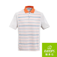 【RATOPS】男 Coolmax條紋短袖POLO衫 /剪接『卡其色底/粉桔領』DB-8803