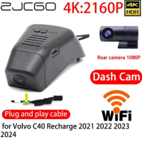 ZJCGO 4K Car DVR Dash Cam Wifi Front Rear Camera 24h Monitor for Volvo C40 Recharge 2021 2022 2023 2024