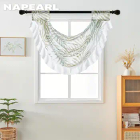 NAPEARL Printed Green Leaves Window Curtain Sheer Voile Valance Short Curtain Home Decor Rod Pocket 1PC